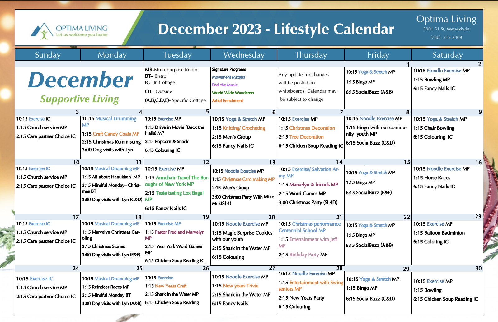 Sagebrush December 2023 events calendar